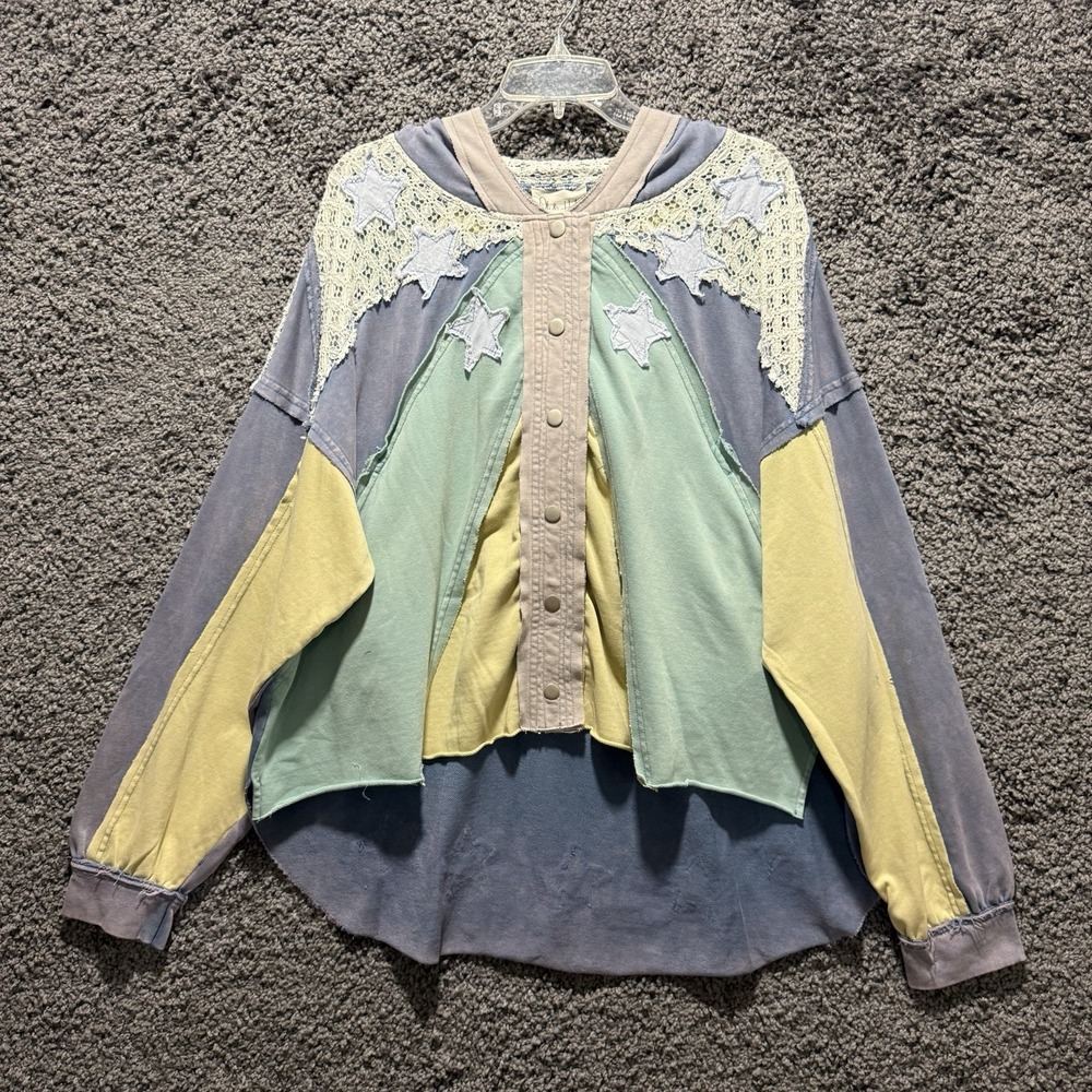 Oli and Hali Washed Star Top / Jacket Hoodie Patchwork NWOT Oversized Boho L - Picture 3 of 8